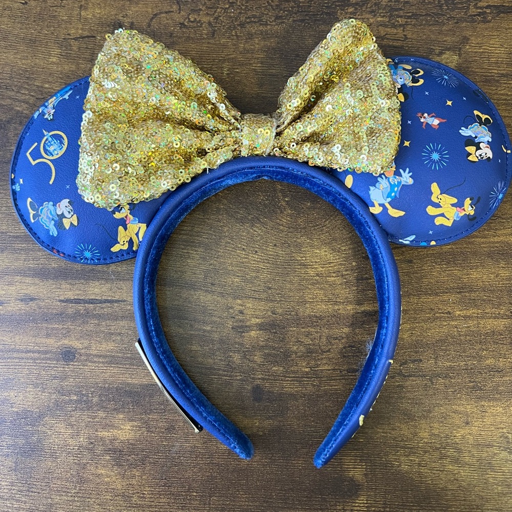 Loungefly 50th Anniversary Blue and Gold Sequin Bow Headband